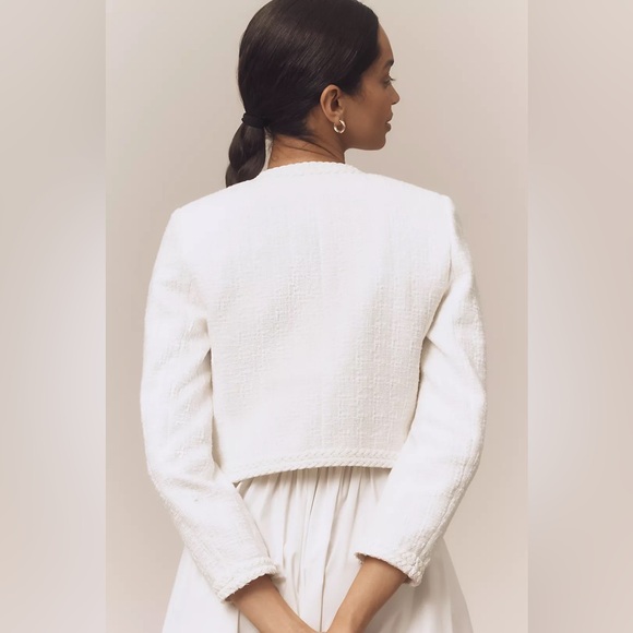 NWT 10 Derek Lam 10 Crosby x Anthropologie Bayle Embroidered Tweed Jacket Cream - Picture 3 of 15